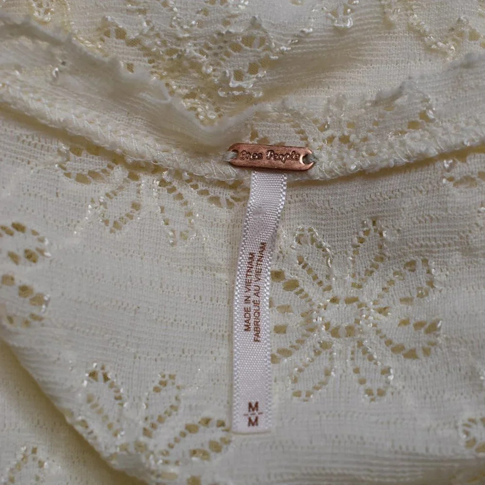 Free People Dress Daisy Lace Sz M Mini Floral Stretchy Neutral Cottagecore Boho - Picture 8 of 15